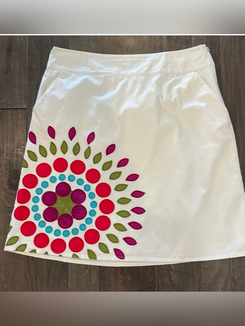 Like New, Boden, Size 16L, A Line Women's Skirt with Colorful Floral Appliqué